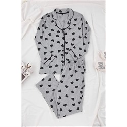 Gri Kalpli Gömlek Yaka Örme Pijama Takımı TBBAW23AI00015