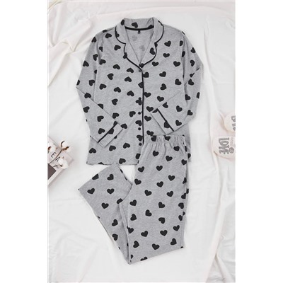 Gri Kalpli Gömlek Yaka Örme Pijama Takımı TBBAW23AI00015
