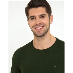 Yeşil Slim Fit Bisiklet Yaka Basic Triko Kazak