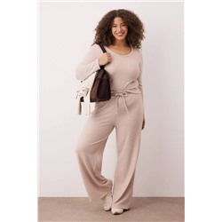 Bej Yumoş Crop ve Wide Leg/Geniş Paça Örme Alt Üst Takım TBBAW26CP00005