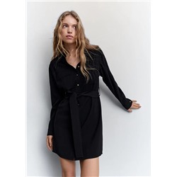Vestido negro bolsillos cinturón -  Mujer | MANGO OUTLET España