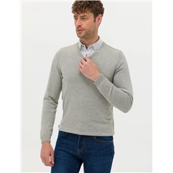 Açık Gri Melanj Slim Fit Basic Kazak