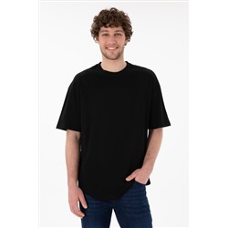 Erkek Long Fit Bisiklet Yaka Siyah Basic Tişört