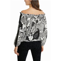 Blusa blanca y negra encaje mangas