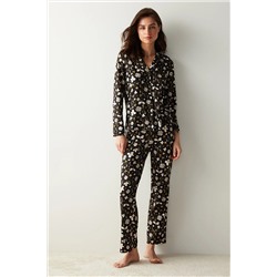 Penti Blossom Dark Gömlek Siyah Pantolon Pijama Takımı PNQG6ZM323SK-BK3