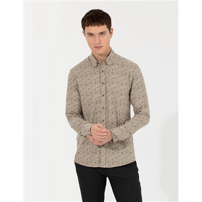Bej Slim Fit Uzun Kollu Gömlek