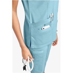 Butter-Soft STRETCH Women's 5-Pocket Short Sleeve V-Neck with Sport Trim Detail Scrub Top