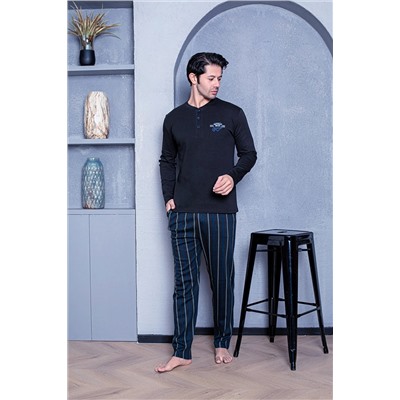 AHENGİM Man Erkek Pijama Takımı Interlok Altı Çizgili Pamuklu Mevsimlik M70102272 1-2-10001215