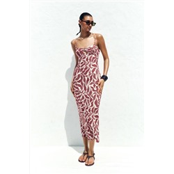 PRINTED RUSTIC MIDI LINEN BLEND DRESS
