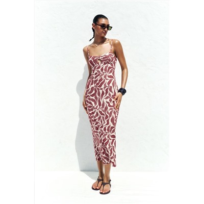 PRINTED RUSTIC MIDI LINEN BLEND DRESS