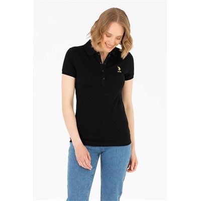 Kadın Siyah Basic Polo Yaka Tişört
