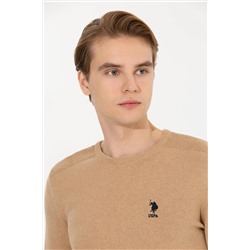 Erkek Camel Melanj Bisiklet Yaka Basic Triko Kazak