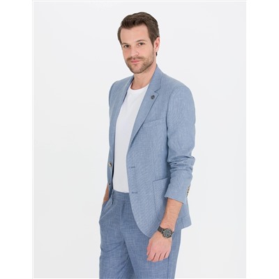 Açık Mavi Ex. Slim Fit Keten Karışımlı Ceket