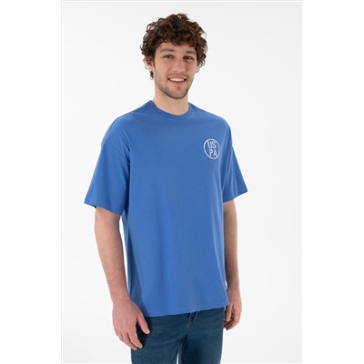 Erkek Oversize Fit Bisiklet Yaka İndigo Tişört