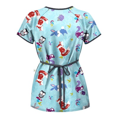Happy Scrubs® Fall Friends Angel Blue Mock Wrap Scrub Top