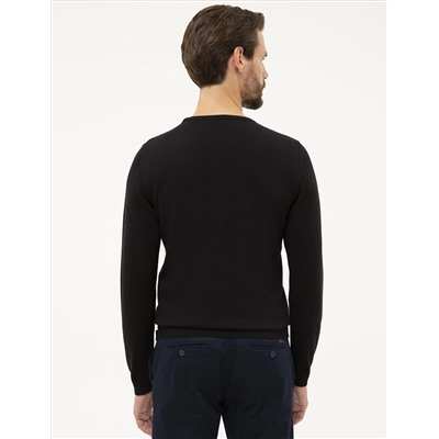 Siyah Slim Fit Bisiklet Yaka Basic Triko Kazak