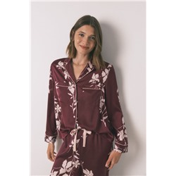Pijama camisero largo floral granate