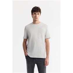 Avva, Erkek Gri Bisiklet Yaka Puff Print T-shirt A51y1004