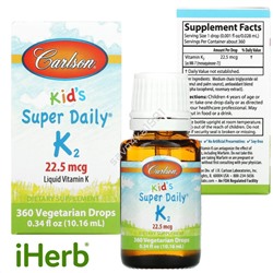 IHer*b 🇨🇳  Carlson Labs, Super Daily витамин K2 для детей, 22,5 мкг около 360 порций.