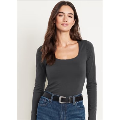 Fitted Double-Layer Scoop-Neck Top
