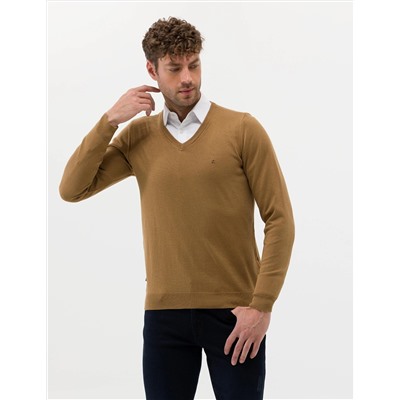 Camel Melanj Slim Fit V Yaka Basic Triko Kazak