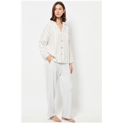 Pantalón recto de pijama de terciopelo cintura alta - Blanco