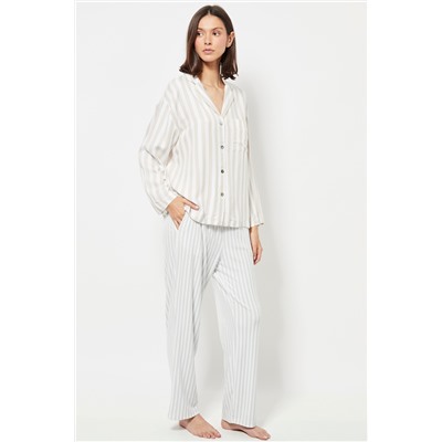 Pantalón recto de pijama de terciopelo cintura alta - Blanco