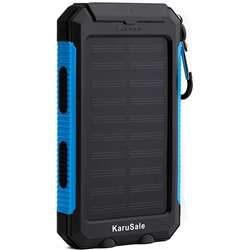 Solar Power Bank Portable Charger 50000mah Battery Pack 2 LED 2 USB Camping Solar Panels Waterproof Car Travel Outdoor External Backup Flashlight for All Cell Phones and Tablets Black & Blue
