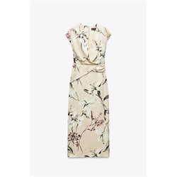FLORAL PRINT SATIN MIDI DRESS