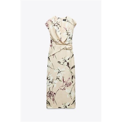 FLORAL PRINT SATIN MIDI DRESS