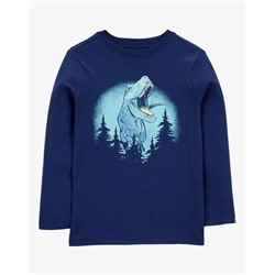 Kid Dinosaur Cotton Blend Long-Sleeve Tee - Blue