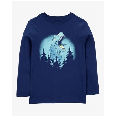 Kid Dinosaur Cotton Blend Long-Sleeve Tee - Blue