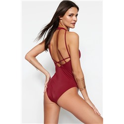 TRENDYOLMİLLA Bordo Halter Yaka Sırt Dekolteli Normal Paça Mayo TBESS22MA0032