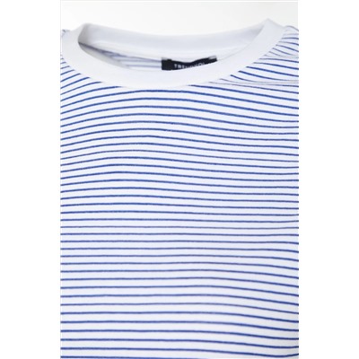 Lacivert Çizgili Bisiklet Yaka Çizgili Örme T-Shirt TBBSS23BF00068