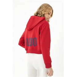 Kadın Kırmızı Kapüşonlu Sweatshirt