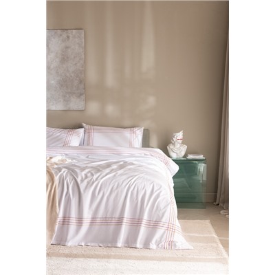 Holly King Size %100 Pamuklu Nevresim Takımı - Beyaz/Turuncu