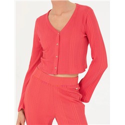 Fuşya Crop Top Örme Hırka