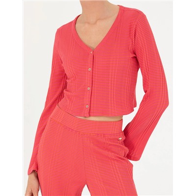 Fuşya Crop Top Örme Hırka