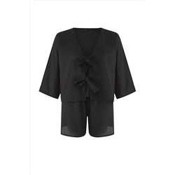 Siyah Bağlama Detaylı Beachwear Büyük Beden Alt-Üst Takım TBBSS25CP00001