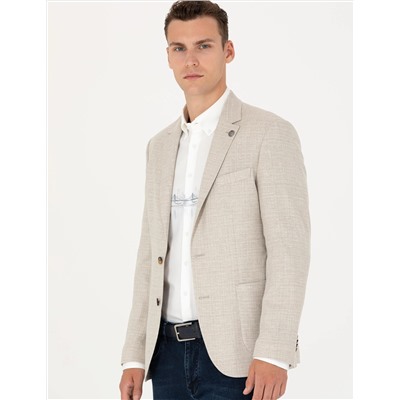 Bej Keten Karışımlı Blazer Ceket