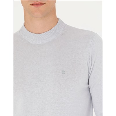 Krem Melanj Slim Fit Çeyrek Yaka Basic Triko Kazak