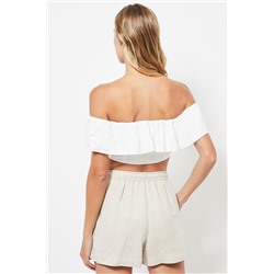 Top crop de lino - Blanco