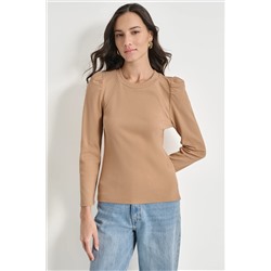 PUFF SLEEVE CREW NECK TOP
