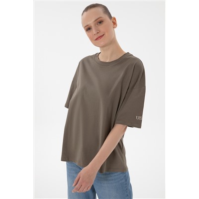 Kadın Vizon Oversize Bisiklet Yaka Tişört