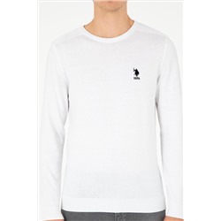 Erkek Slim Fit Bisiklet Yaka Beyaz Basic Kazak
