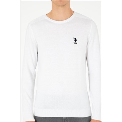 Erkek Slim Fit Bisiklet Yaka Beyaz Basic Kazak