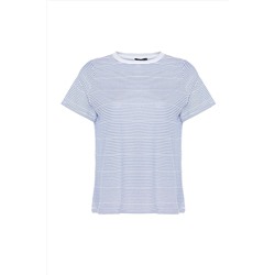Lacivert Çizgili Bisiklet Yaka Çizgili Örme T-Shirt TBBSS23BF00068