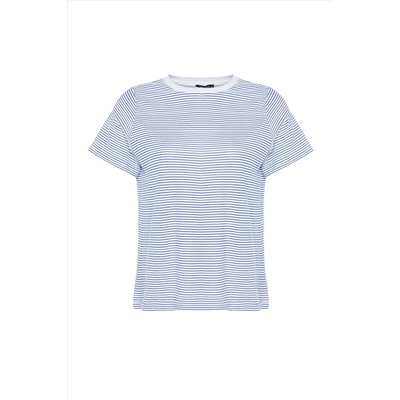 Lacivert Çizgili Bisiklet Yaka Çizgili Örme T-Shirt TBBSS23BF00068
