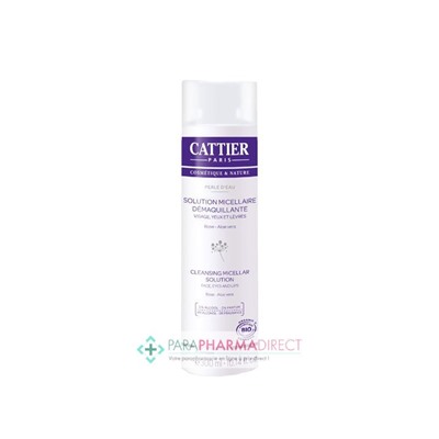 Cattier Perle d'Eau Solution Micellaire Démaquillante Rose Aloe Vera Visage Yeux & Lèvres BIO 300ml