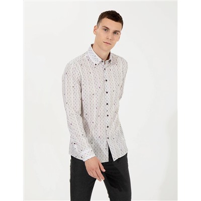 Açık Kahverengi Slim Fit Uzun Kollu Gömlek